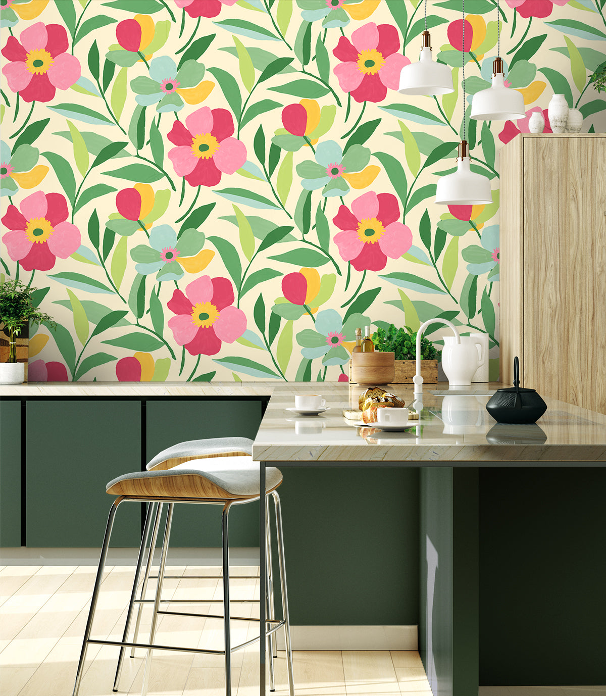 Garden Block Floral Vinyl Wallpaper
