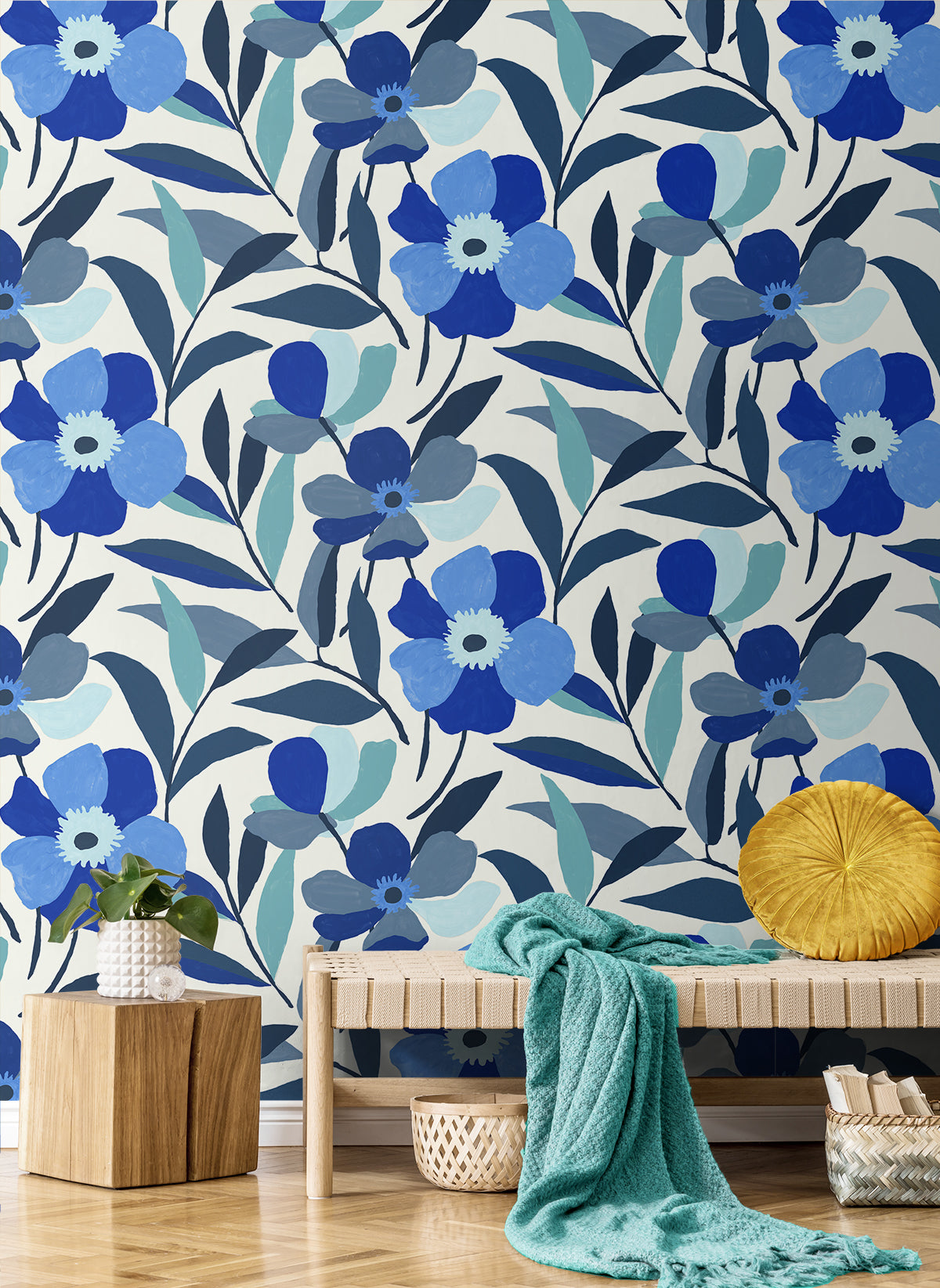 Garden Block Floral Vinyl Wallpaper