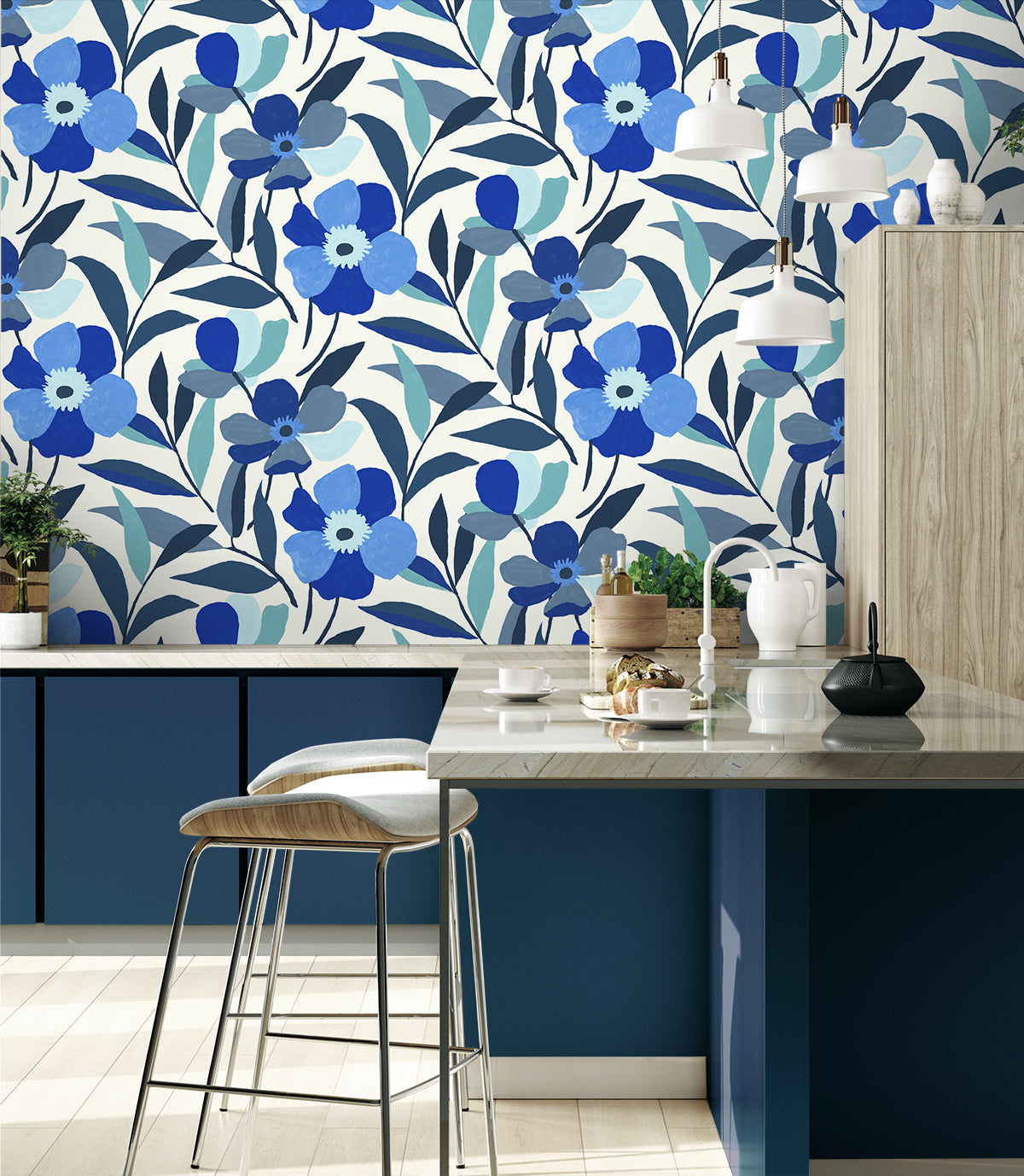 Garden Block Floral Vinyl Wallpaper