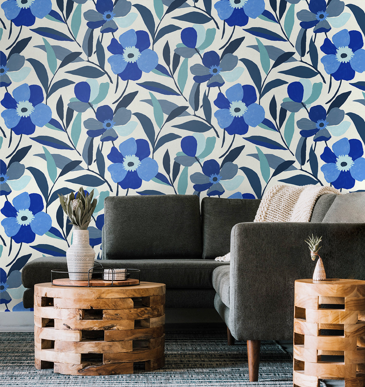 Garden Block Floral Vinyl Wallpaper