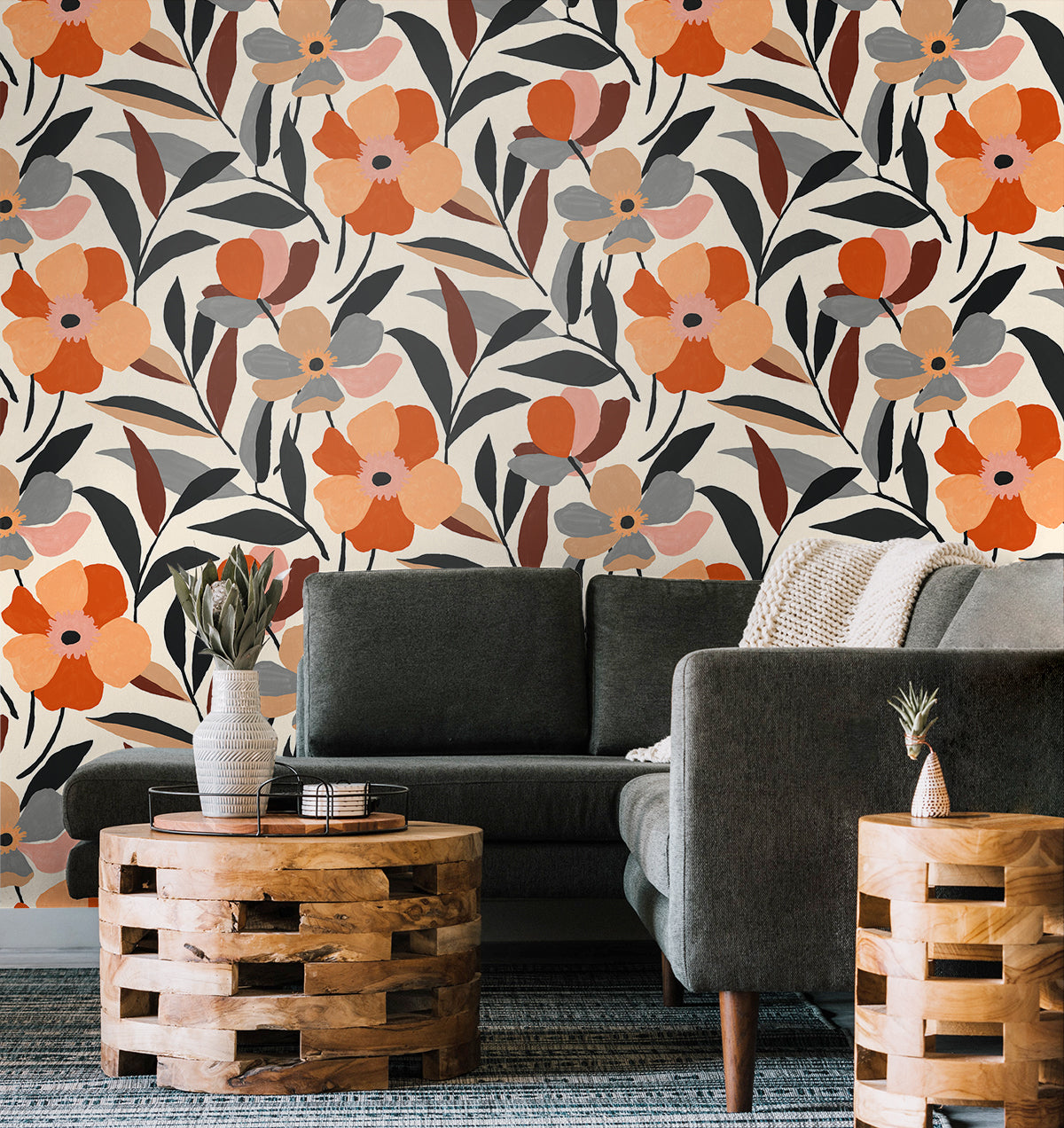 Garden Block Floral Vinyl Wallpaper