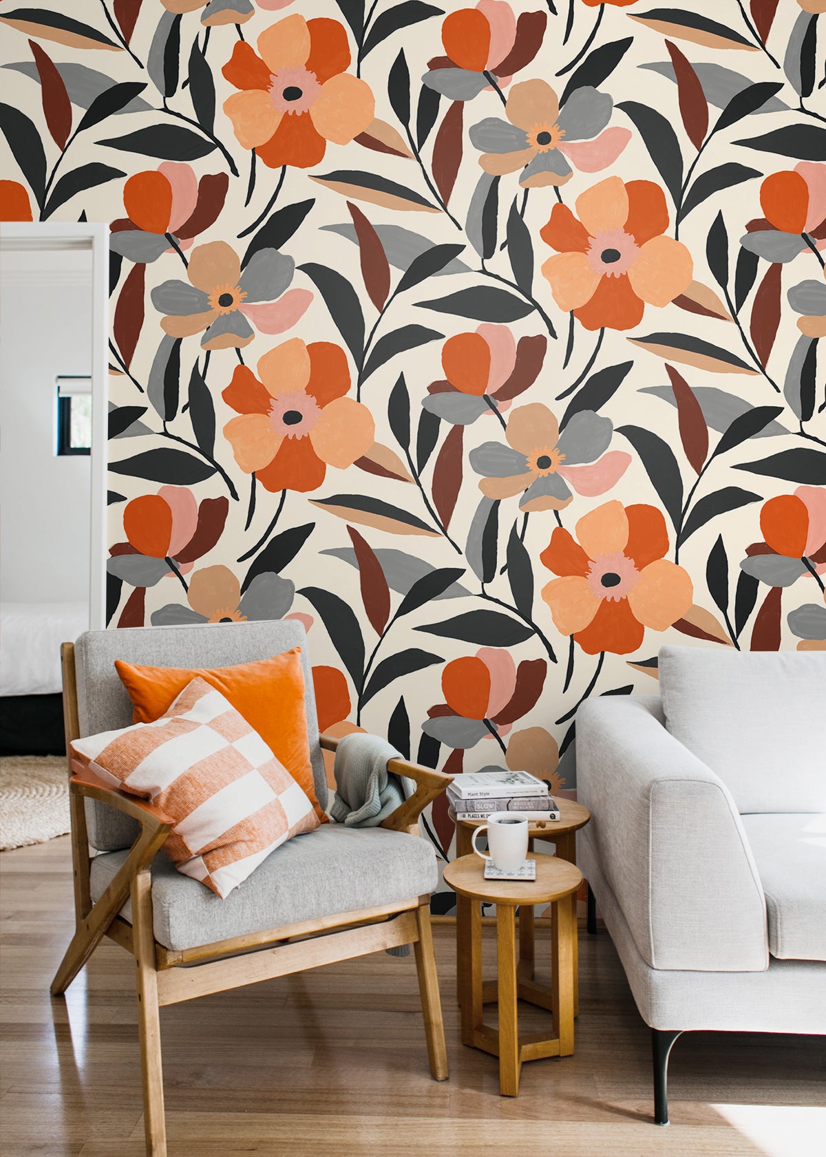 Garden Block Floral Vinyl Wallpaper