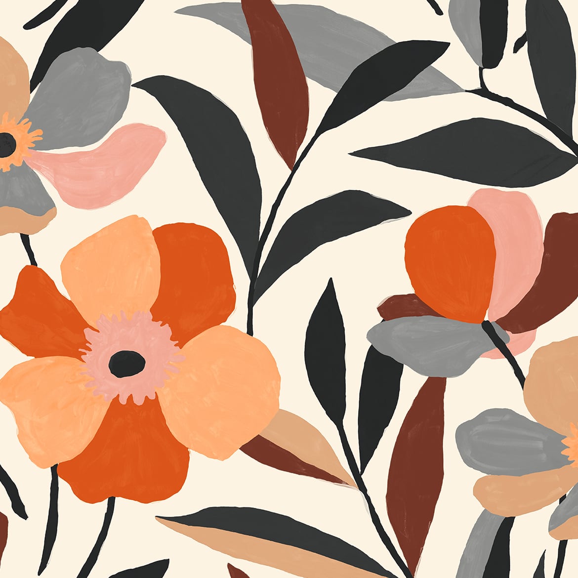 Garden Block Floral Vinyl Wallpaper