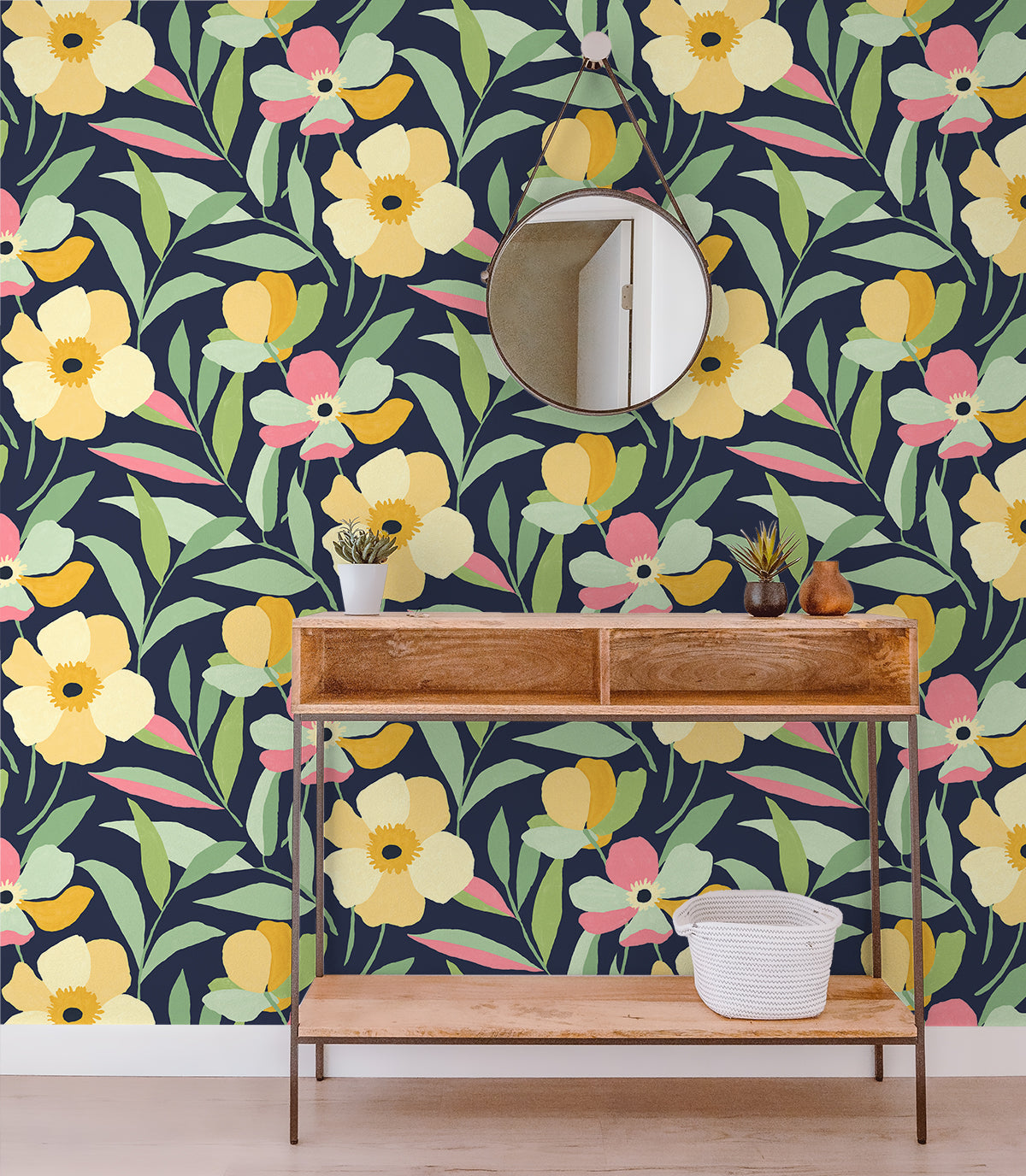 Garden Block Floral Vinyl Wallpaper