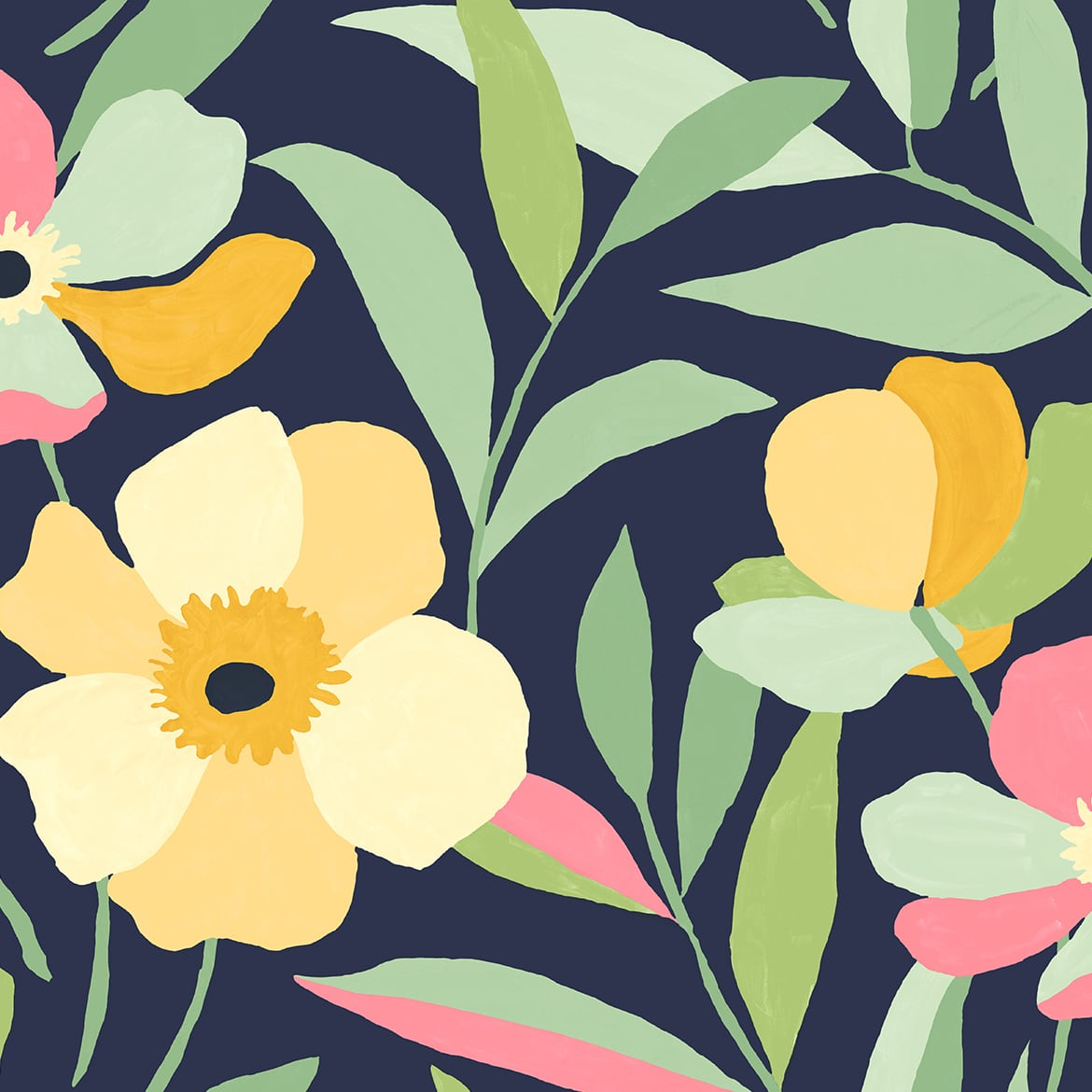 Garden Block Floral Vinyl Wallpaper
