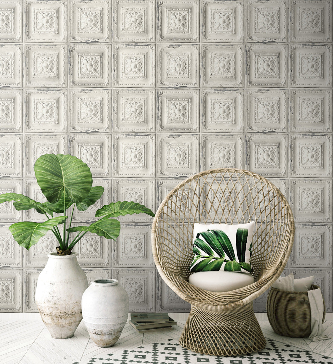 Distressed Tile Vinyl Wallpaper