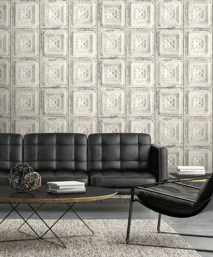 Distressed Tile Vinyl Wallpaper