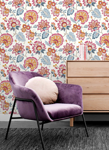 Jacobean Blossom Floral Vinyl Wallpaper