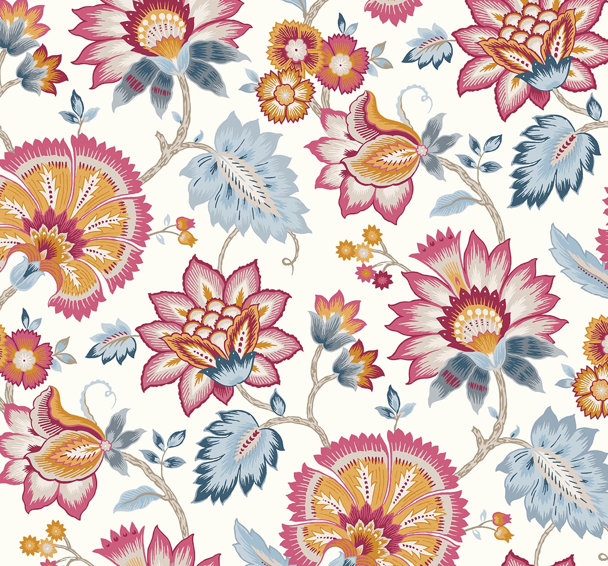 Jacobean Blossom Floral Vinyl Wallpaper