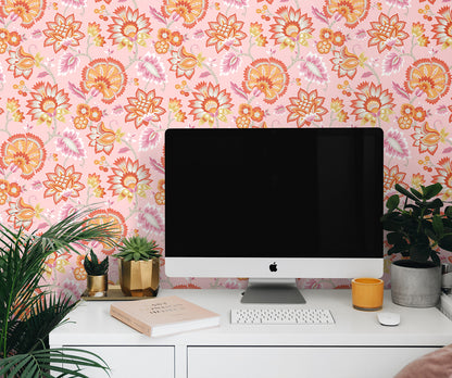 Jacobean Blossom Floral Vinyl Wallpaper