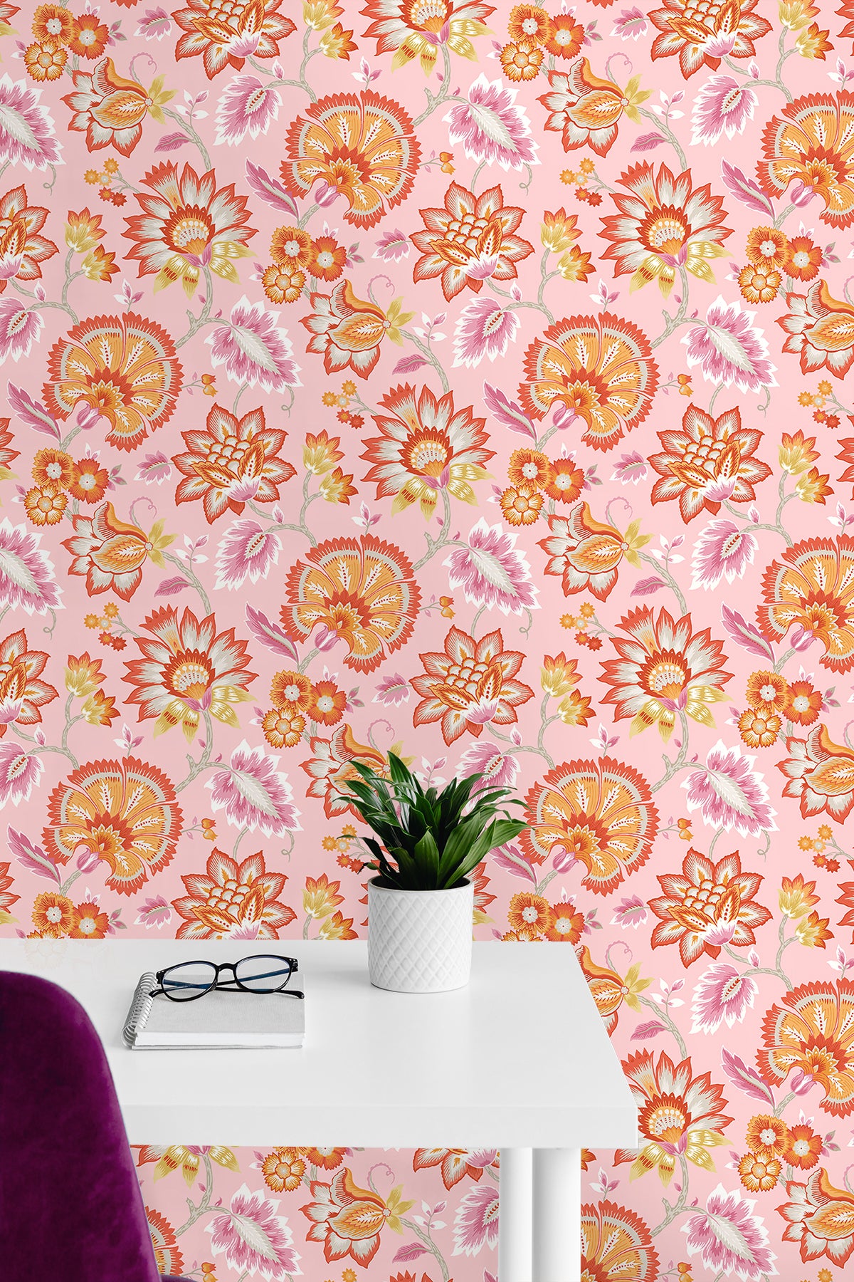 Jacobean Blossom Floral Vinyl Wallpaper