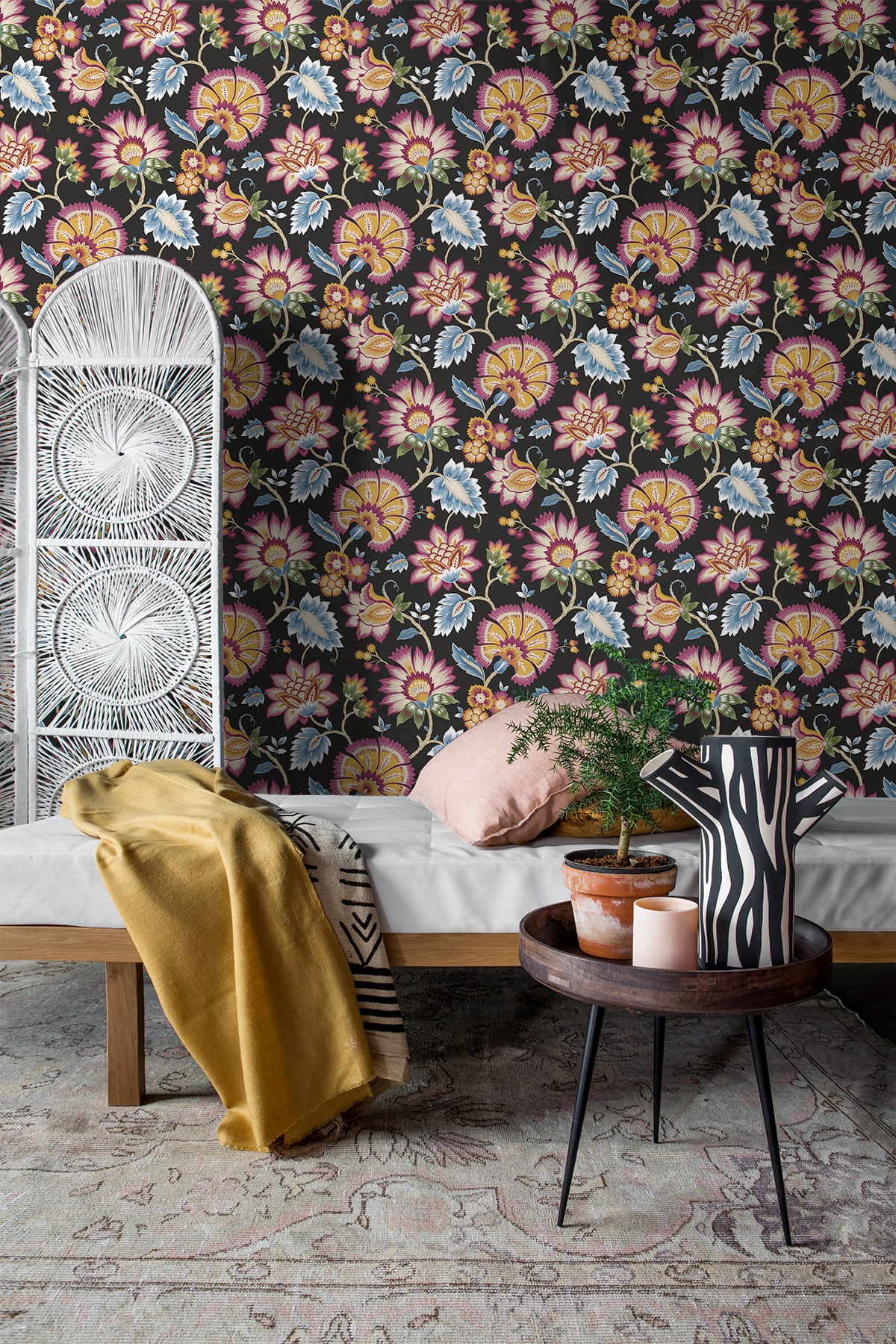 Jacobean Blossom Floral Vinyl Wallpaper