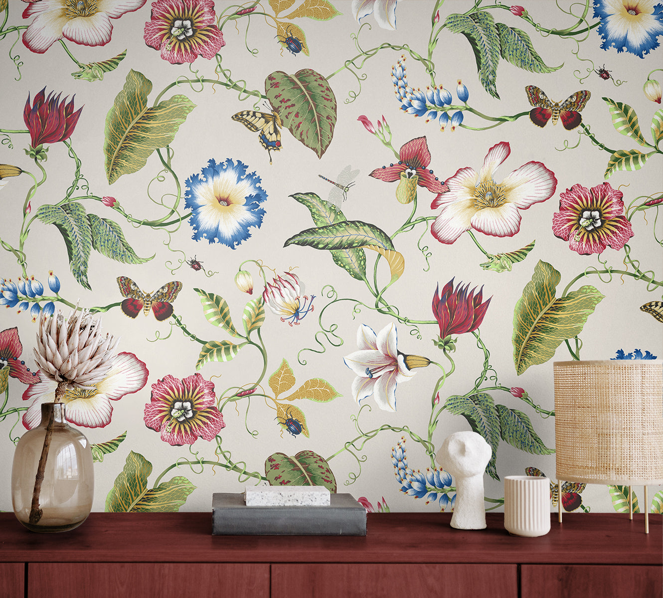 Summer Garden Floral Vinyl Wallpaper