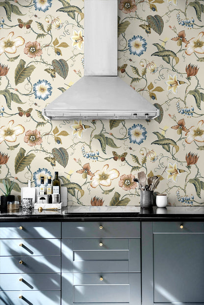 Summer Garden Floral Vinyl Wallpaper