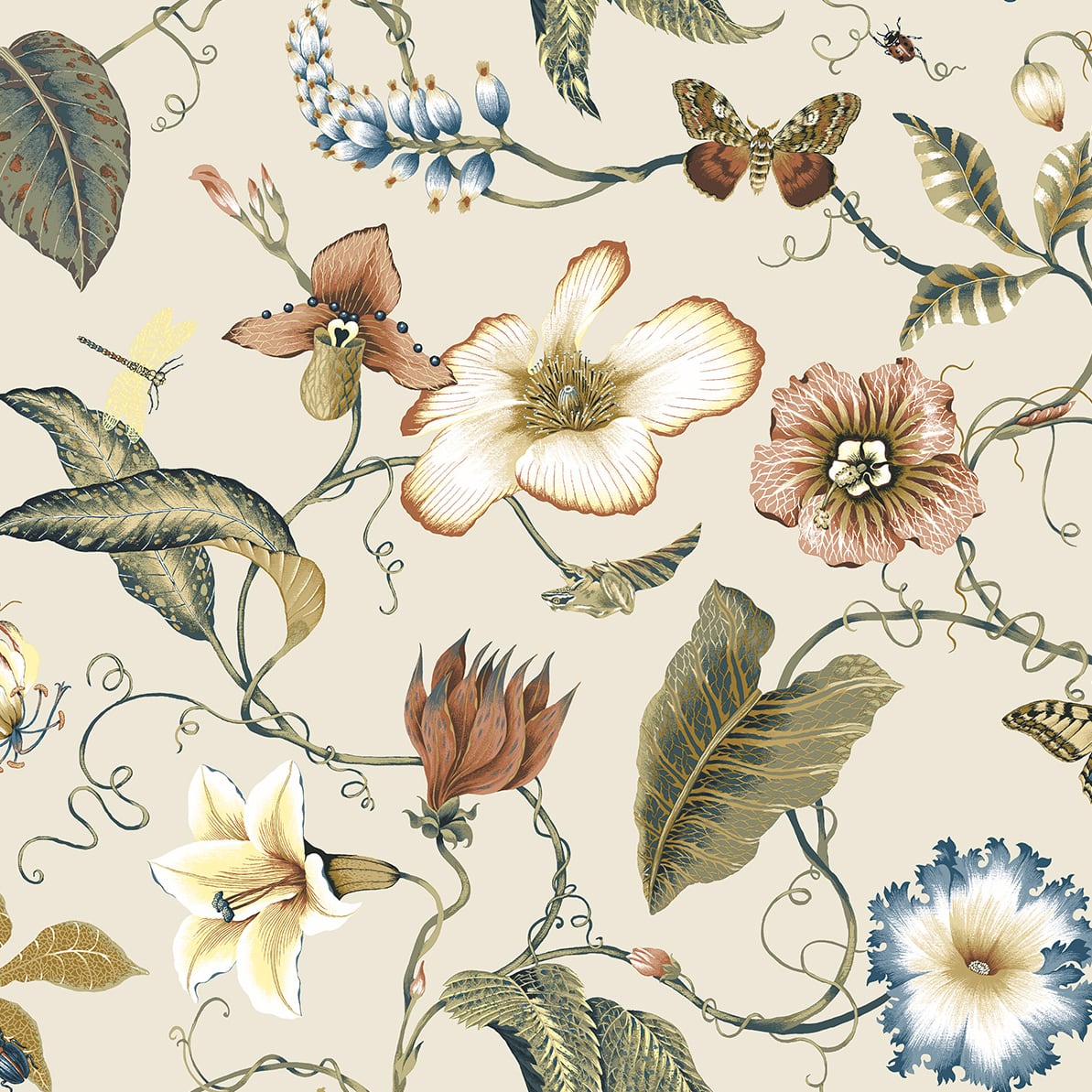 Summer Garden Floral Vinyl Wallpaper