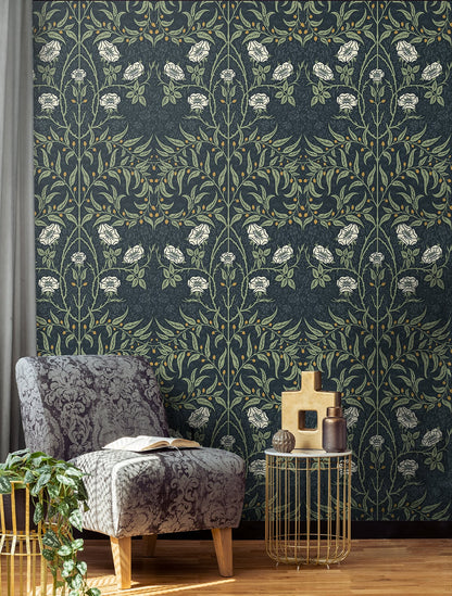 Stenciled Floral Vinyl Wallpaper