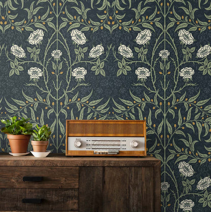 Stenciled Floral Vinyl Wallpaper