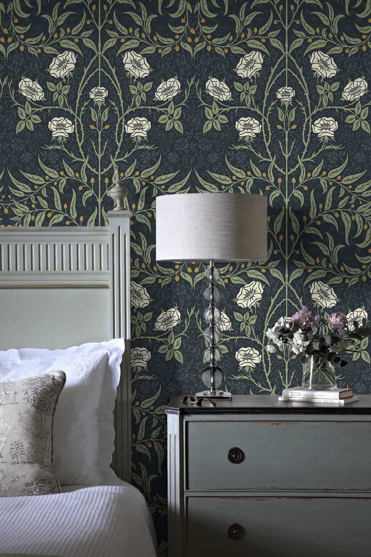 Stenciled Floral Vinyl Wallpaper