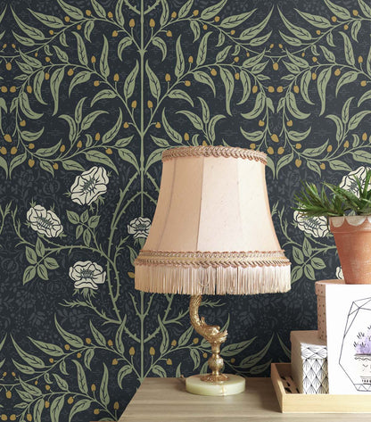 Stenciled Floral Vinyl Wallpaper