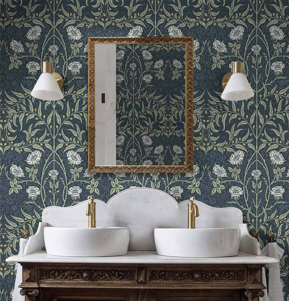 Stenciled Floral Vinyl Wallpaper