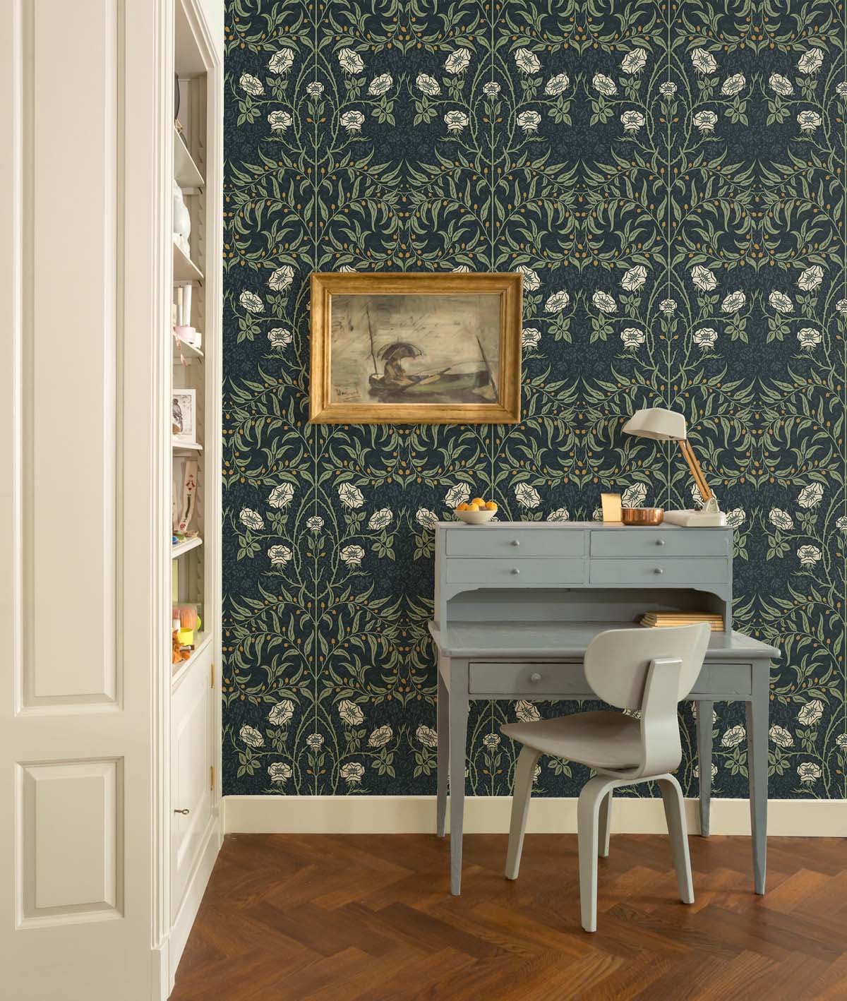 Stenciled Floral Vinyl Wallpaper