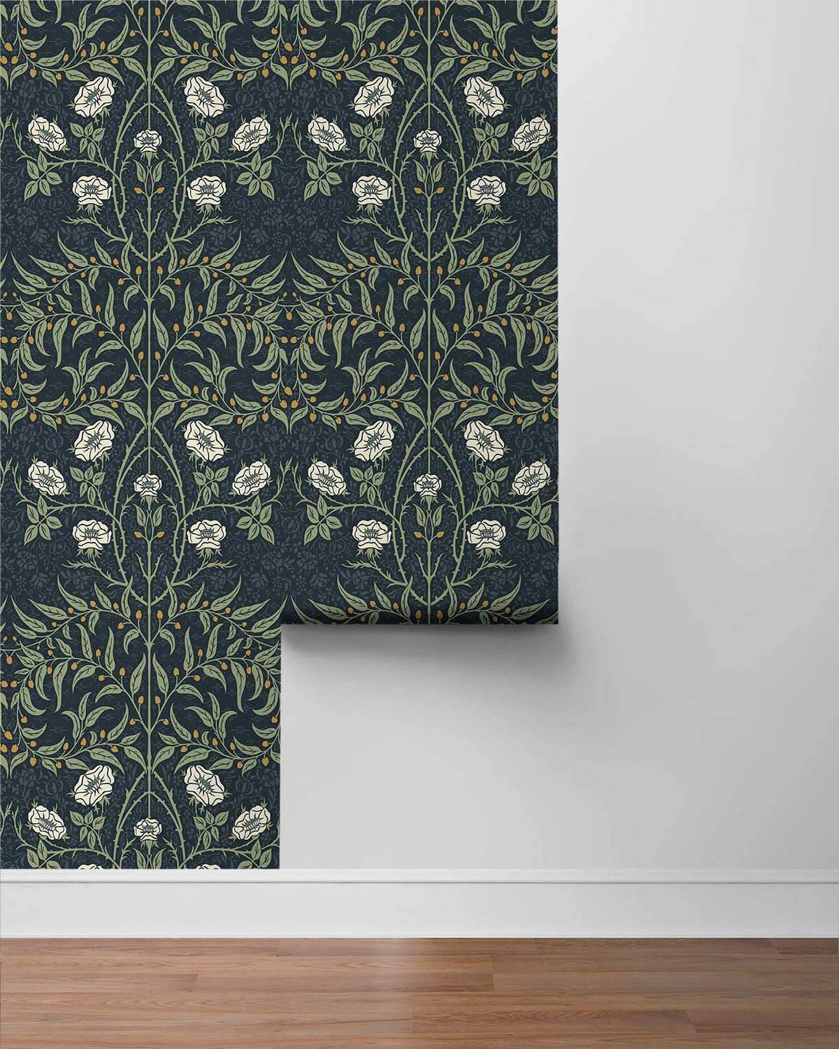 Stenciled Floral Vinyl Wallpaper