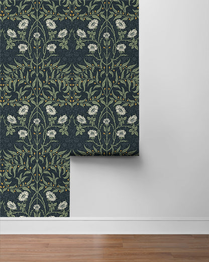 Stenciled Floral Vinyl Wallpaper