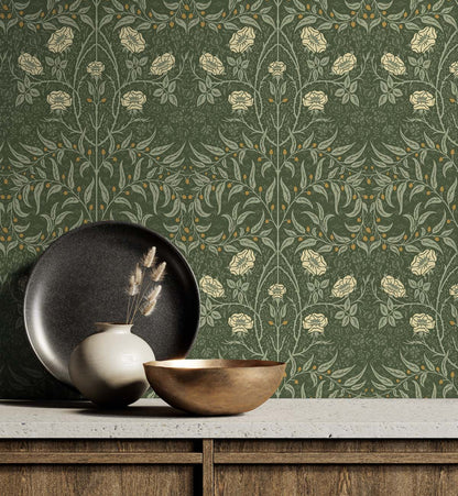 Stenciled Floral Vinyl Wallpaper