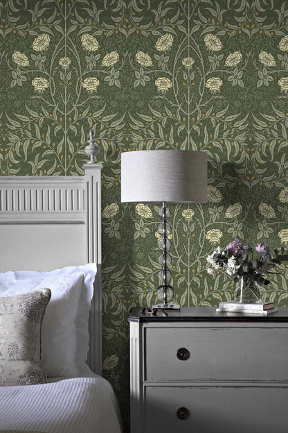 Stenciled Floral Vinyl Wallpaper