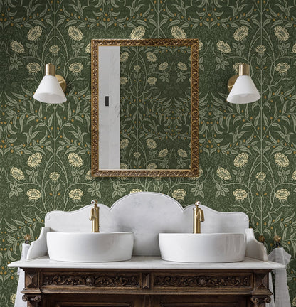 Stenciled Floral Vinyl Wallpaper