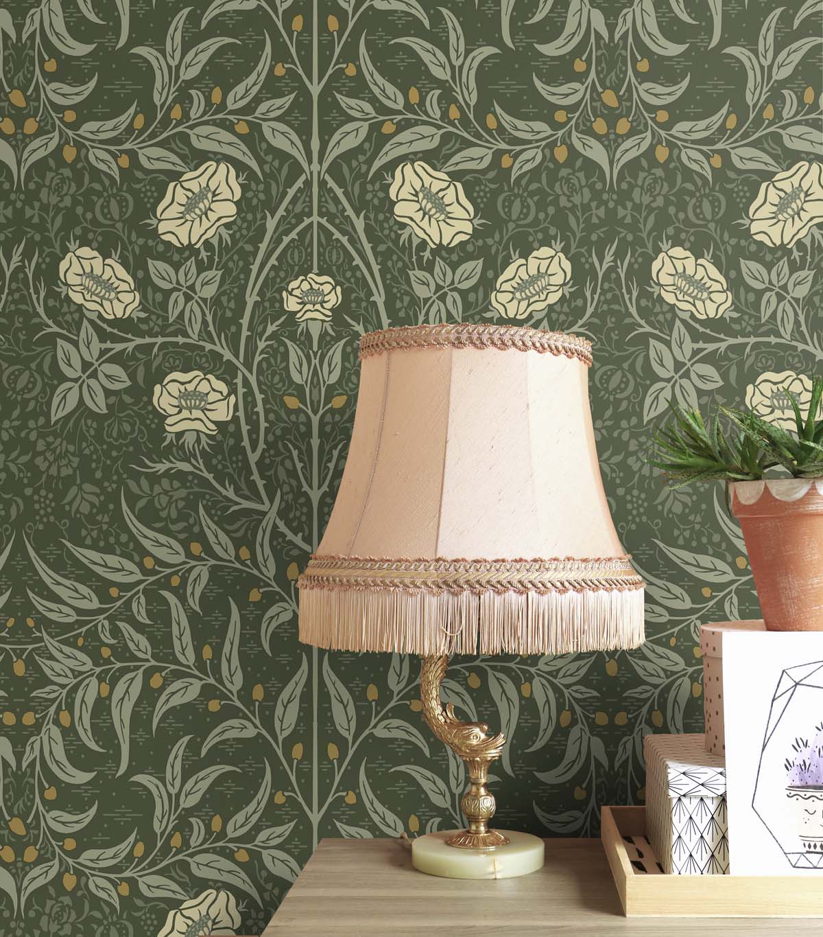 Stenciled Floral Vinyl Wallpaper