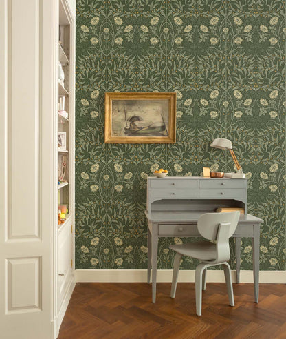 Stenciled Floral Vinyl Wallpaper