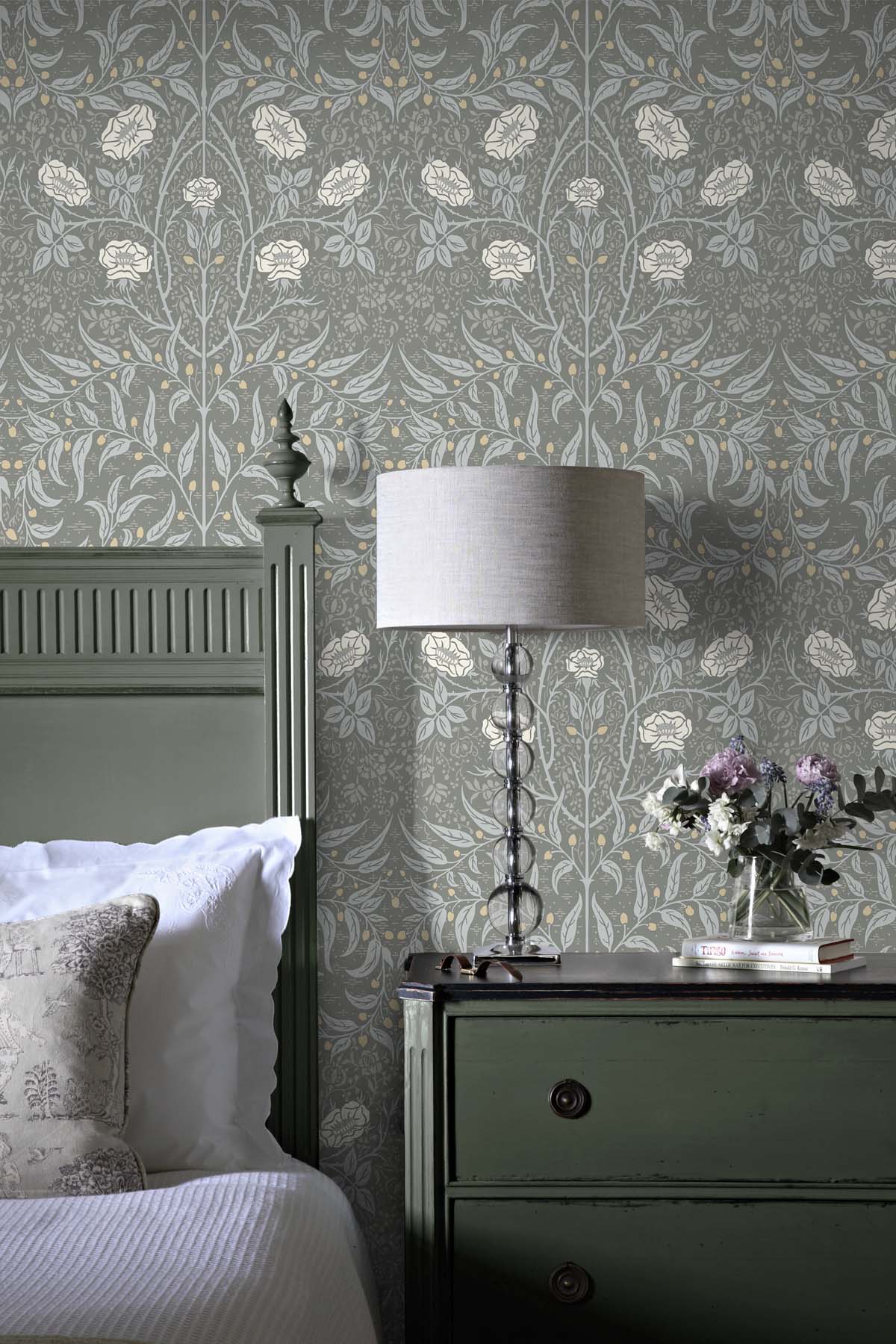 Stenciled Floral Vinyl Wallpaper