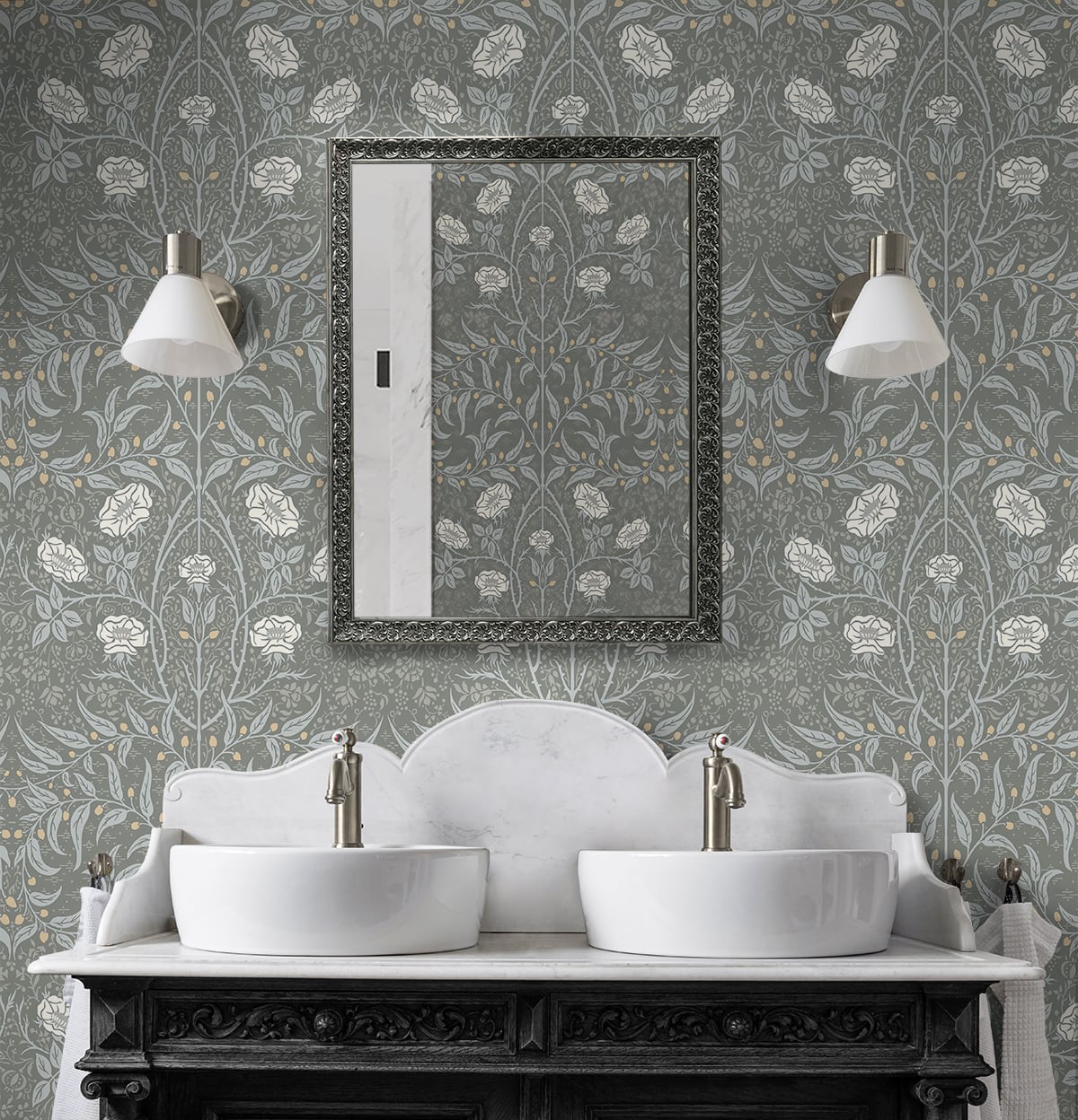 Stenciled Floral Vinyl Wallpaper