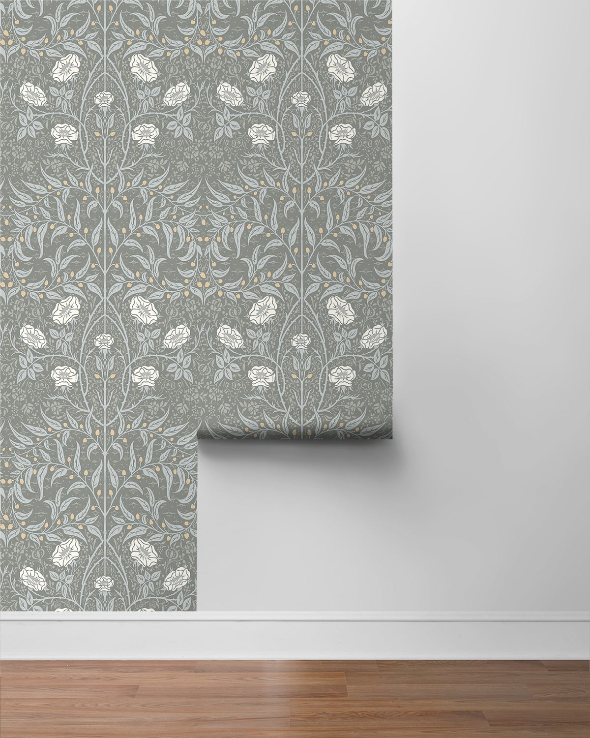 Stenciled Floral Vinyl Wallpaper