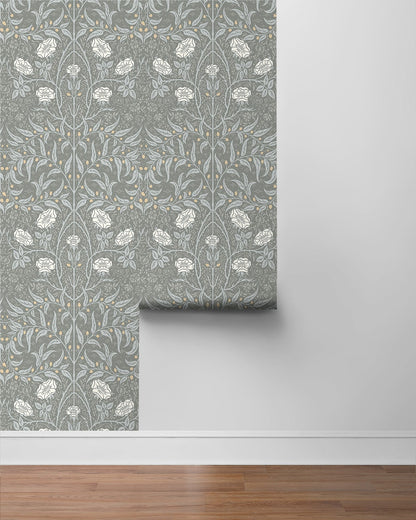 Stenciled Floral Vinyl Wallpaper