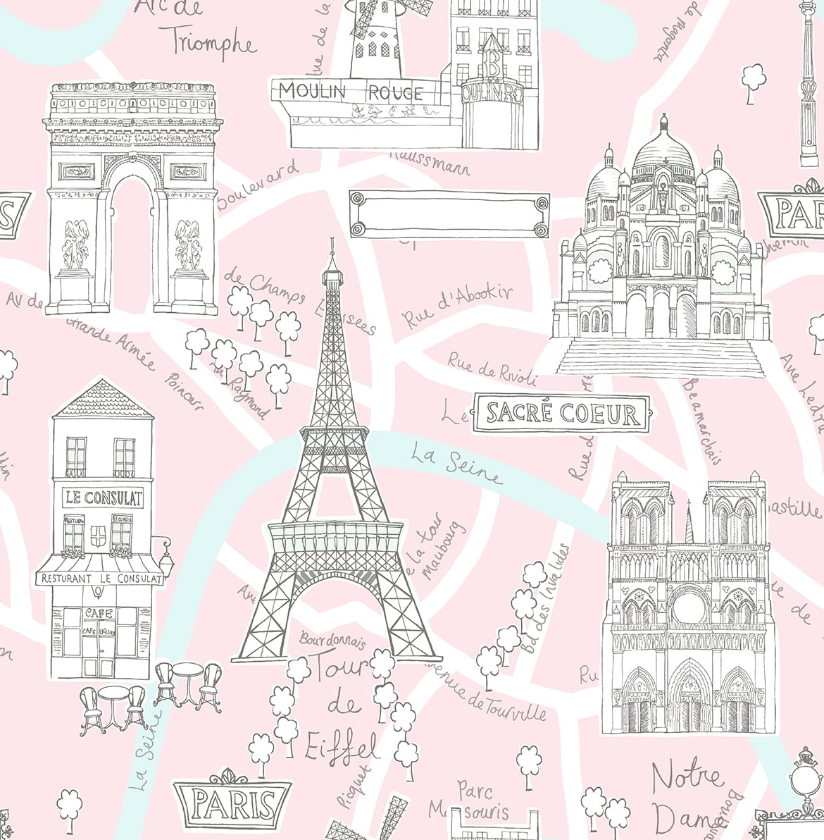 Paris Scene Vinyl Wallpaper