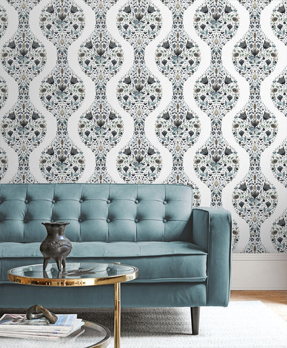 Floral Ogee Vinyl Wallpaper