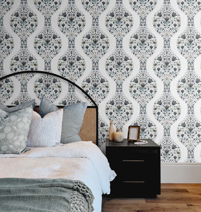 Floral Ogee Vinyl Wallpaper