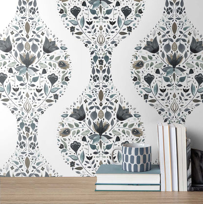 Floral Ogee Vinyl Wallpaper