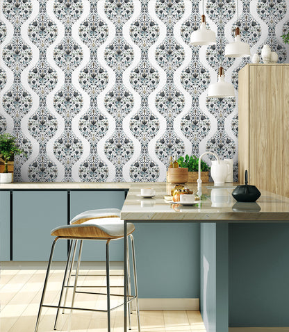 Floral Ogee Vinyl Wallpaper