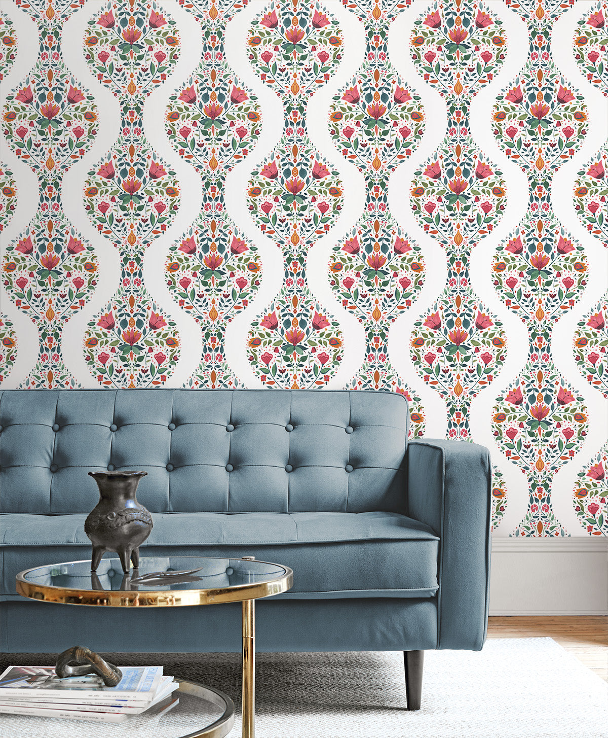 Floral Ogee Vinyl Wallpaper