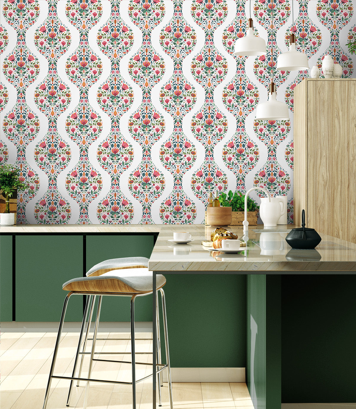 Floral Ogee Vinyl Wallpaper