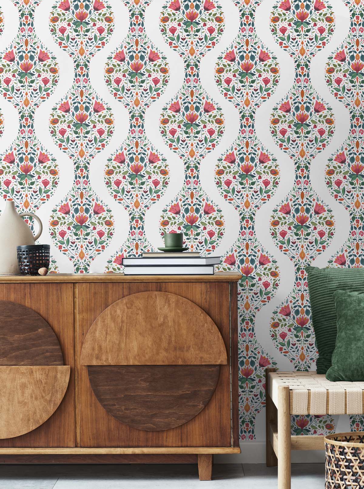 Floral Ogee Vinyl Wallpaper