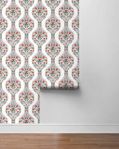 Floral Ogee Vinyl Wallpaper