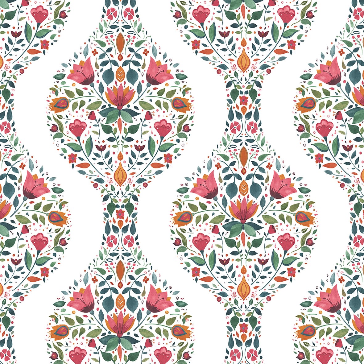 Floral Ogee Vinyl Wallpaper