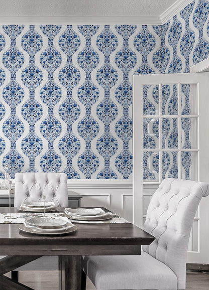 Floral Ogee Vinyl Wallpaper