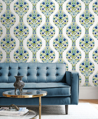 Floral Ogee Vinyl Wallpaper