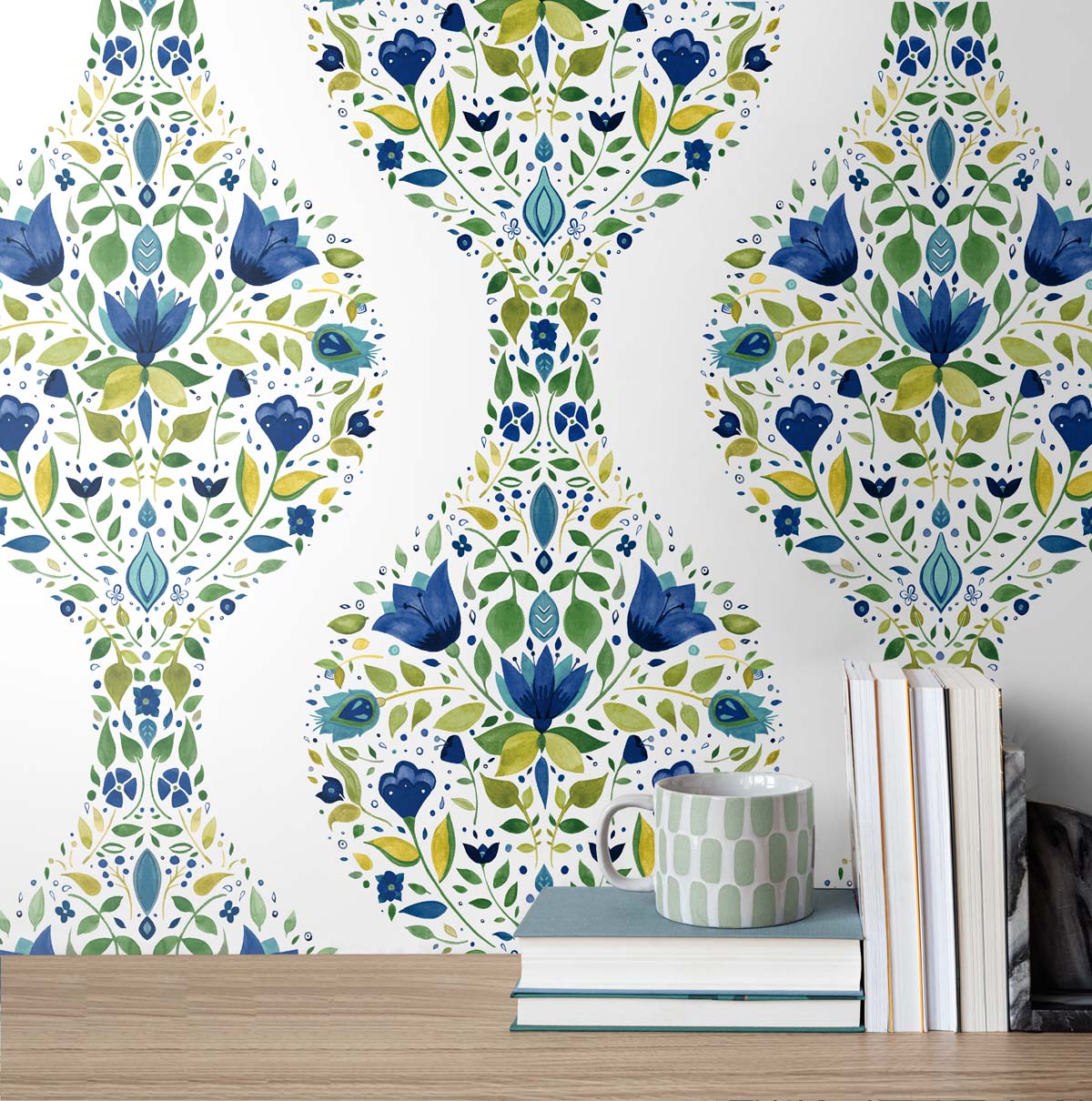 Floral Ogee Vinyl Wallpaper