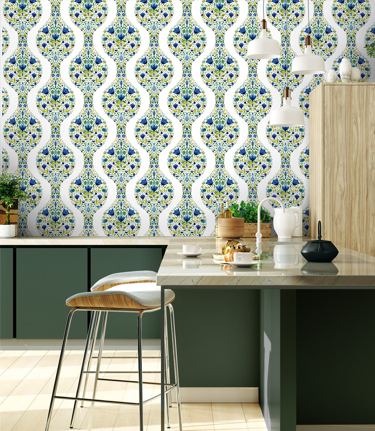 Floral Ogee Vinyl Wallpaper